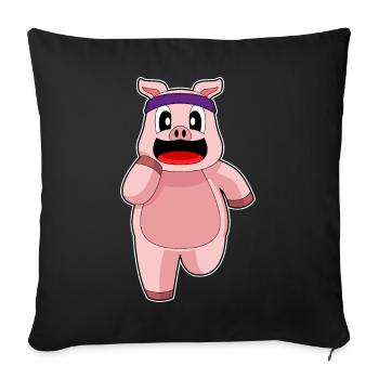 Cochon Jogger Jogging Sport - Housse de coussin décorative 45 x 45 cm - noir - Devant