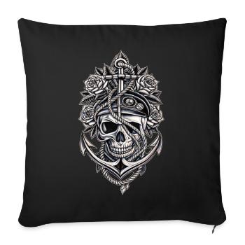 Navy Totenkopf Anker Gothic Totenschädel - Sofakissenbezug 45 x 45 cm - Schwarz - Vorne