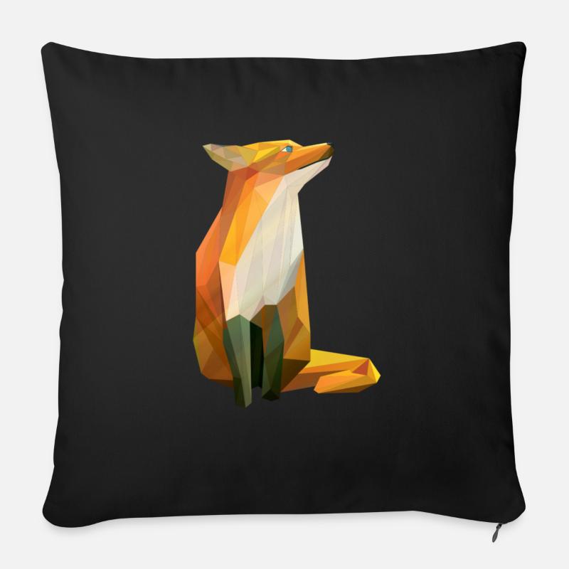 Renard Roux LowPoly - Housse de coussin décorative 45 x 45 cm - noir