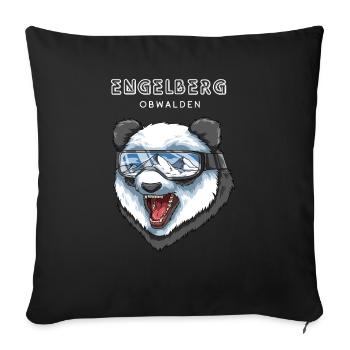 Engelberg Obwalden Schweiz Retro Ski Panda - Sofakissenbezug 45 x 45 cm - Schwarz - Vorne