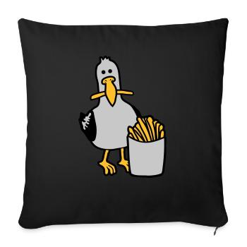 Joyeuses frites volées à la mouette - Housse de coussin décorative 45 x 45 cm - noir - Devant