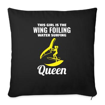 Wing Foiling Hydrofoil Surfing Surf Water Sport - Sofa pillowcase 17,3'' x 17,3'' (45 x 45 cm) - black - Front