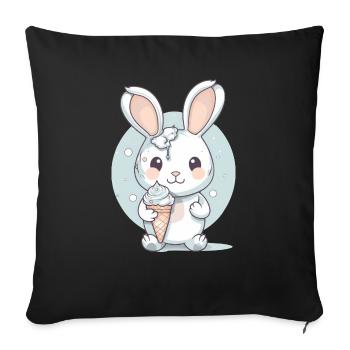 Gâterie estivale : Lapin avec crème glacée - Housse de coussin décorative 45 x 45 cm - noir - Devant