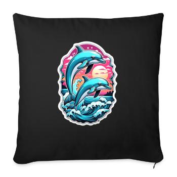 Dolphin and ocean - Sofa pillowcase 17,3'' x 17,3'' (45 x 45 cm) - black - Front