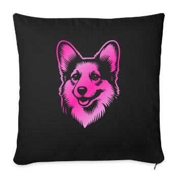 Corgi dessin tête de chien rose - Housse de coussin décorative 45 x 45 cm - noir - Devant