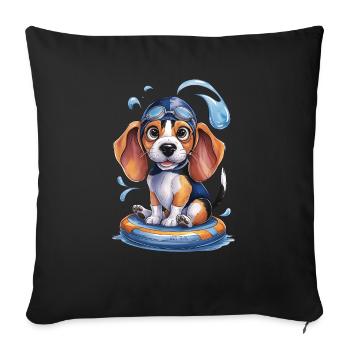 Chiot nageur à l’aventure ! - Housse de coussin décorative 45 x 45 cm - noir - Devant