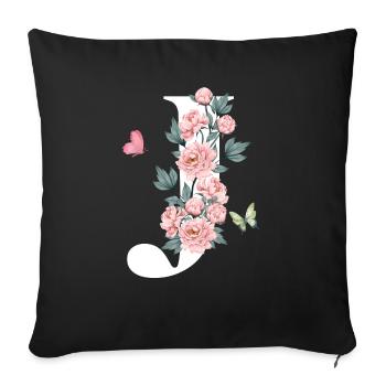 Letter j Pink Flowers - Sofa pillowcase 17,3'' x 17,3'' (45 x 45 cm) - black - Front