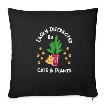 Lässt sich leicht von Katzen und Pflanzen ablenken - Sofakissenbezug 45 x 45 cm - Schwarz - Vorne