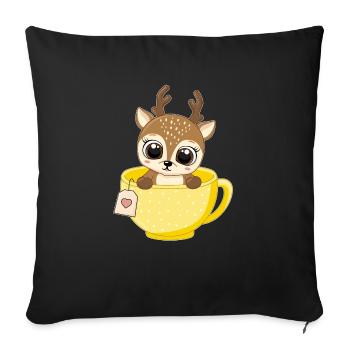 Bébé renne dans la tasse cadeaux d’enfant de Noël - Housse de coussin décorative 45 x 45 cm - noir - Devant
