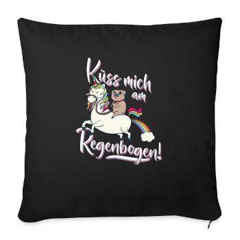 Küss mich am Regenbogen Einhorn Mops Spruch Lustig - Sofakissenbezug 45 x 45 cm - Schwarz - Vorne