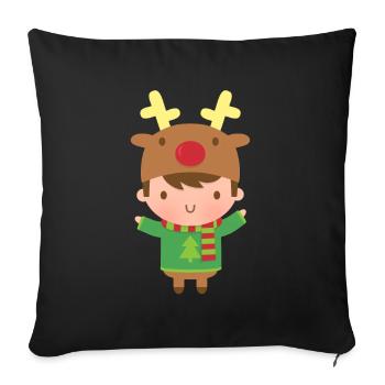 Mignon, noël, garçon, renne - Housse de coussin décorative 45 x 45 cm - noir - Devant
