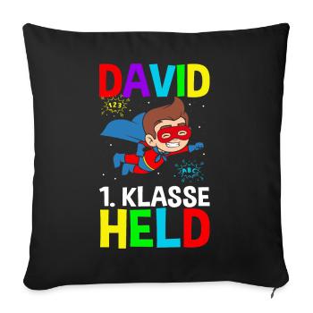 Schulkind David 1. Klasse Held - Sofakissenbezug 45 x 45 cm - Schwarz - Vorne