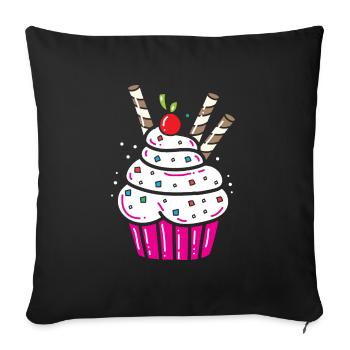 Cupcake glaçage blanc pâtisserie cuisson dent sucrée - Housse de coussin décorative 45 x 45 cm - noir - Devant
