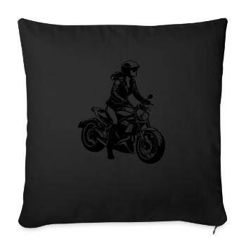 Motarde fille - Conception de moto - Housse de coussin décorative 45 x 45 cm - noir - Devant