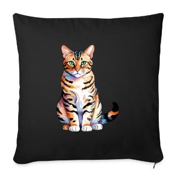 Chat du Bengale Aquarelles - Housse de coussin décorative 45 x 45 cm - noir - Devant