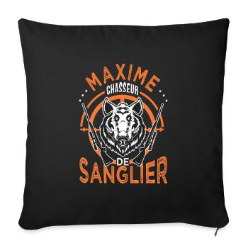 Maxime chasseur de sanglier Cadeau Humour Chasse - Housse de coussin décorative 45 x 45 cm - noir - Devant