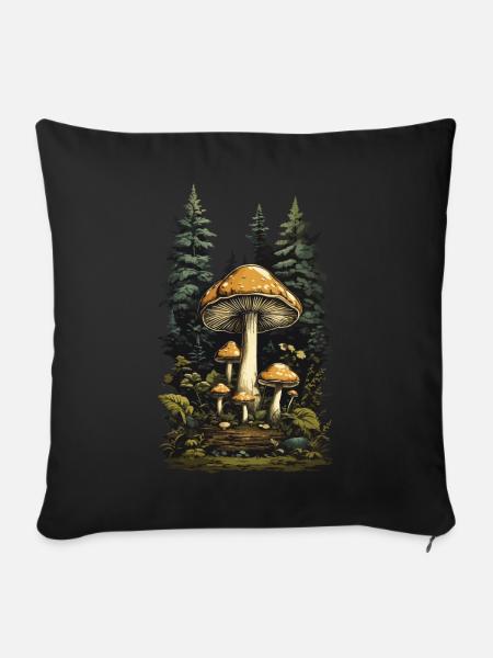 Retro Fliegenpilz Wald & Pilz Magie Design - Sofakissenbezug 45 x 45 cm - Schwarz