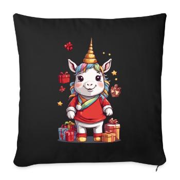 Noël festif de licorne avec cadeaux - Housse de coussin décorative 45 x 45 cm - noir - Devant