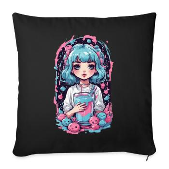 Anime Girl Kawaii Gothic Milkshake Pastel Design - Sofakissenbezug 45 x 45 cm - Schwarz - Vorne