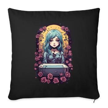 Gothic Anime Kawaii Girl with Roses Victorian - Sofa pillowcase 17,3'' x 17,3'' (45 x 45 cm) - black - Front