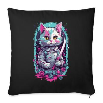 Kawaii Goth Cat with Katana Warrior Cats - Sofa pillowcase 17,3'' x 17,3'' (45 x 45 cm) - black - Front