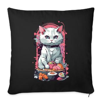 Kawaii chats Sushi Goth Pastel amoureux - Housse de coussin décorative 45 x 45 cm - noir - Devant