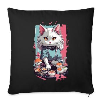 Chat Sushi Master Pastel Lover Design - Housse de coussin décorative 45 x 45 cm - noir - Devant