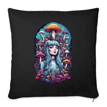 Psychédélique Pastel rêve champignons Festival Design - Housse de coussin décorative 45 x 45 cm - noir - Devant