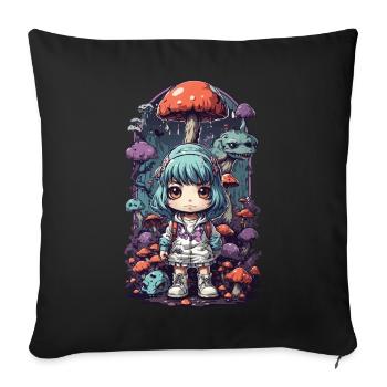 Festival de musique Kawaii Anime Mushroom Girl Goa - Housse de coussin décorative 45 x 45 cm - noir - Devant