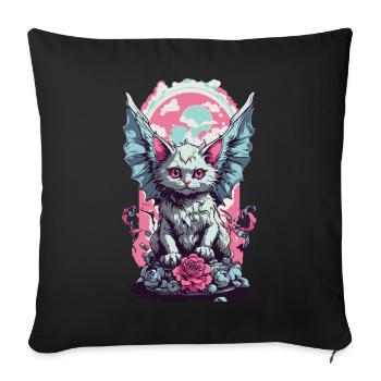 Aile Goth chat Pastel gothique esthétique - Housse de coussin décorative 45 x 45 cm - noir - Devant