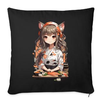 Kawaii Sushi Master Anime Girl Design - Housse de coussin décorative 45 x 45 cm - noir - Devant