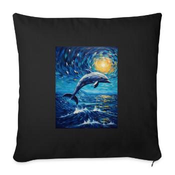 dolphin, Starry Night, Van Gogh, Style - Sofa pillowcase 17,3'' x 17,3'' (45 x 45 cm) - black - Front
