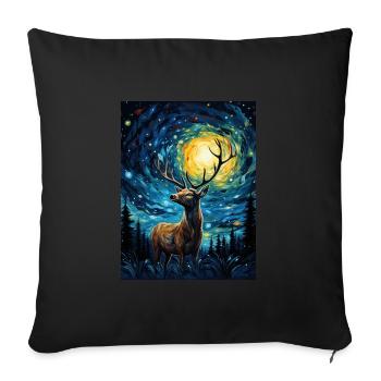 Cerf, Van Gogh, Nuit Étoilée, Animal - Housse de coussin décorative 45 x 45 cm - noir - Devant