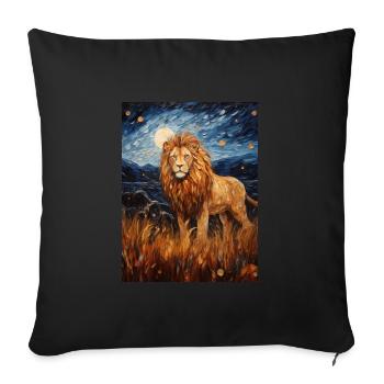 Lion, Van Gogh, Nuit Étoilée, Animal, Lions - Housse de coussin décorative 45 x 45 cm - noir - Devant