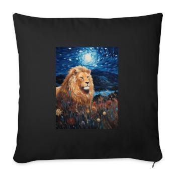 Lion, Van Gogh, Nuit Étoilée, Animal, Lions - Housse de coussin décorative 45 x 45 cm - noir - Devant