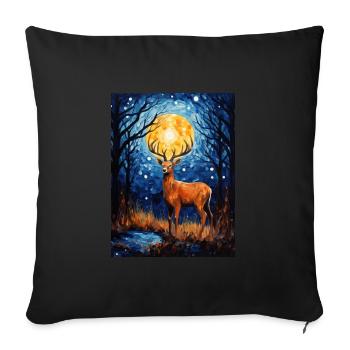 Cerf, Van Gogh, Nuit Étoilée, Animal - Housse de coussin décorative 45 x 45 cm - noir - Devant