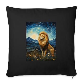 Lion, Van Gogh, Nuit Étoilée, Animal, Lions - Housse de coussin décorative 45 x 45 cm - noir - Devant
