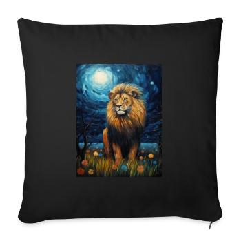 Lion, Van Gogh, Nuit Étoilée, Animal, Lions - Housse de coussin décorative 45 x 45 cm - noir - Devant