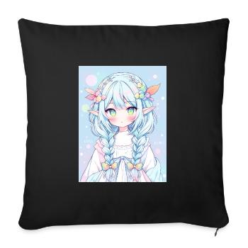 elf, anime, girl, otaku, kawaii, cute - Sofa pillowcase 17,3'' x 17,3'' (45 x 45 cm) - black - Front