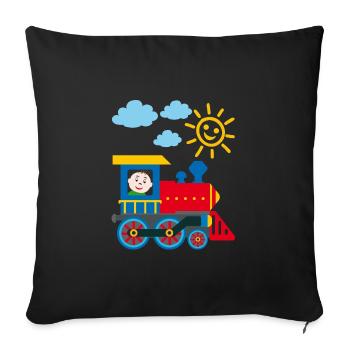 Bébé commande une petite locomotive au soleil - Housse de coussin décorative 45 x 45 cm - noir - Devant