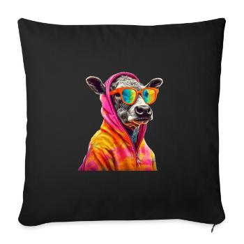 Vache avec lunettes de soleil Vaches fraîches colorées Agriculteur - Housse de coussin décorative 45 x 45 cm - noir - Devant