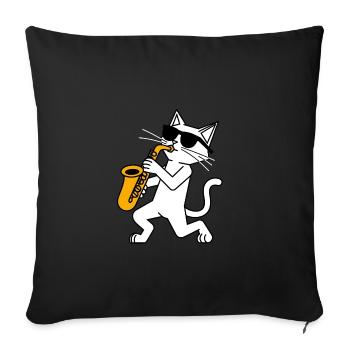 Drôle de chat avec lunettes de soleil et saxophone - Housse de coussin décorative 45 x 45 cm - noir - Devant
