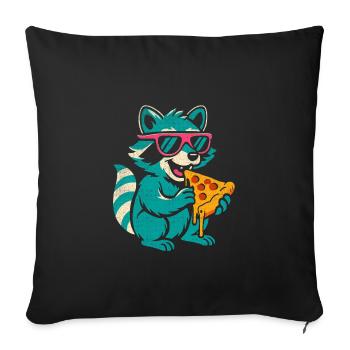 Waschbär mit Sonnenbrille isst Pizza - Sofakissenbezug 45 x 45 cm - Schwarz - Vorne