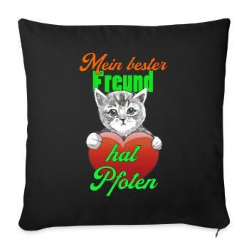 Katzenpfote Katzen Katzenfreund Katzenbesitzer - Sofakissenbezug 45 x 45 cm - Schwarz - Vorne
