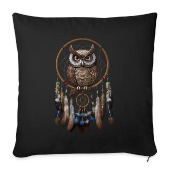 Eule Traumfänger Vogel Federn - Sofakissenbezug 45 x 45 cm - Schwarz - Vorne