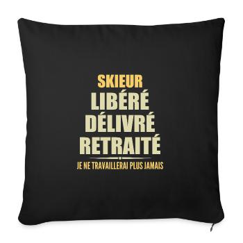 Skieur célèbre sa retraite avec humour cadeau - Housse de coussin décorative 45 x 45 cm - noir - Devant