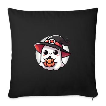 Fantôme d’Halloween mignon avec chapeau de sorcière - Housse de coussin décorative 45 x 45 cm - noir - Devant