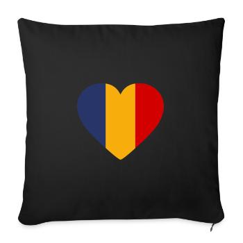 Drapeau du cœur de la Roumanie - Housse de coussin décorative 45 x 45 cm - noir - Devant