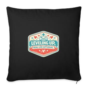 Monter de niveau – Option dans la vraie vie - Housse de coussin décorative 45 x 45 cm - noir - Devant