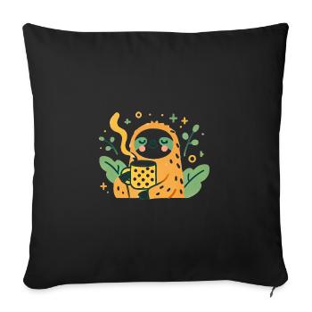 Chill Sloth with Coffee Cartoon Design - Sofa pillowcase 17,3'' x 17,3'' (45 x 45 cm) - black - Front